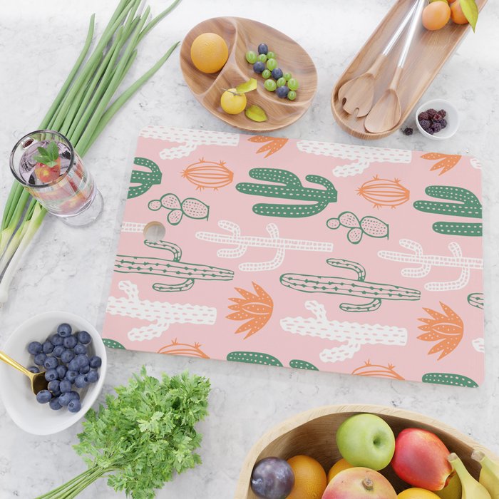 Retro hand drawn cactus plant pattern Cutting Board Gallery Image 2