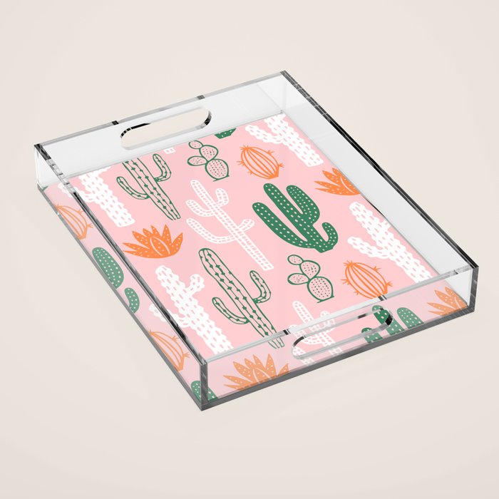 Retro hand drawn cactus plant pattern Acrylic Tray Gallery Image 1