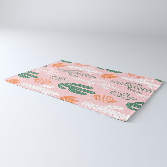 Retro hand drawn cactus plant pattern Rug Gallery Image 3