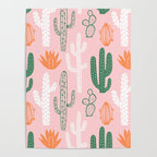 Retro hand drawn cactus plant pattern Poster Gallery Image 4