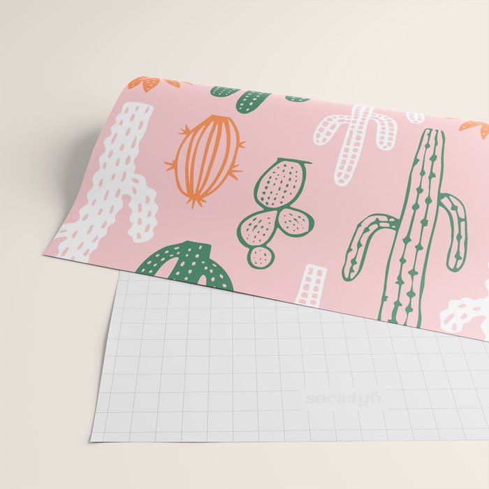 Retro hand drawn cactus plant pattern Wrapping Paper Gallery Image 2