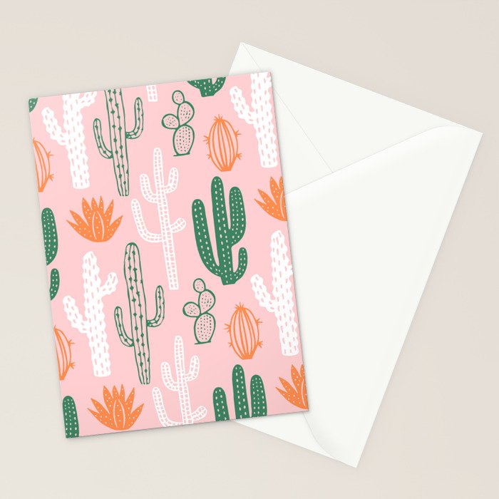 Retro hand drawn cactus plant pattern Stationery Card Gallery Image 2