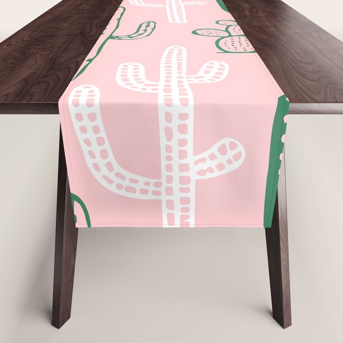Retro hand drawn cactus plant pattern Table Runner Gallery Image 1