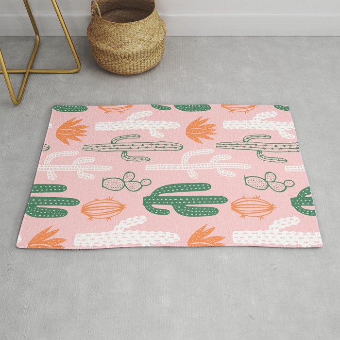 Retro hand drawn cactus plant pattern Rug Gallery Image 1