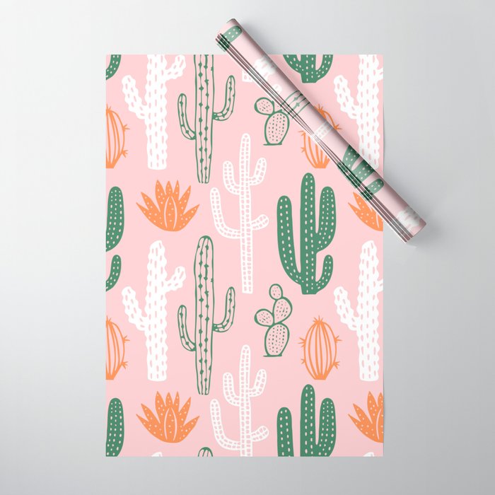 Retro hand drawn cactus plant pattern Wrapping Paper Gallery Image 1