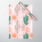 Retro hand drawn cactus plant pattern Wrapping Paper Gallery Image 1