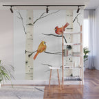 Cardinal Couple in Birch Trees Wall Mural Gallery Image 1