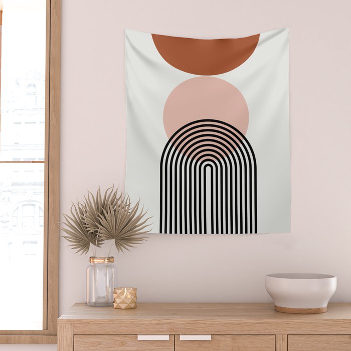 terracotta sun and moon abstract  Wall Tapestry Gallery Image 2