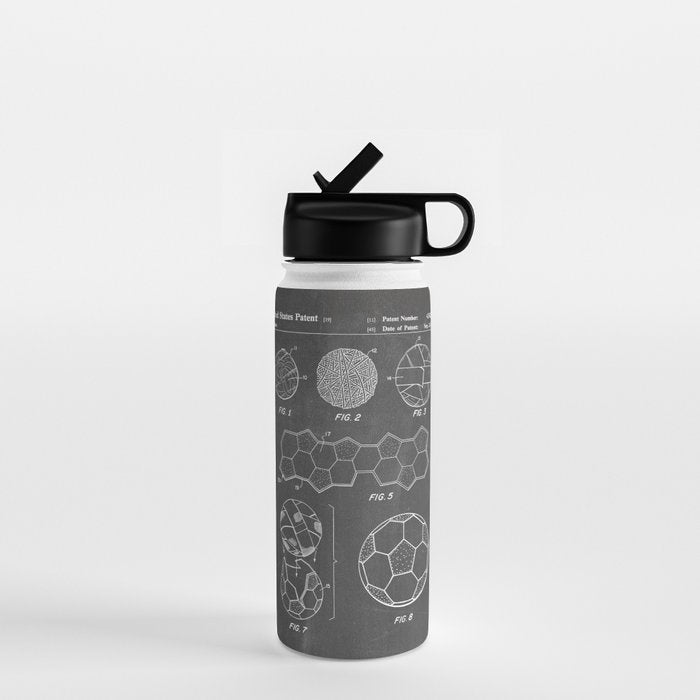 Soccer Ball Patent - Football Art - Black Chalkboard Water Bottle Gallery Image 1