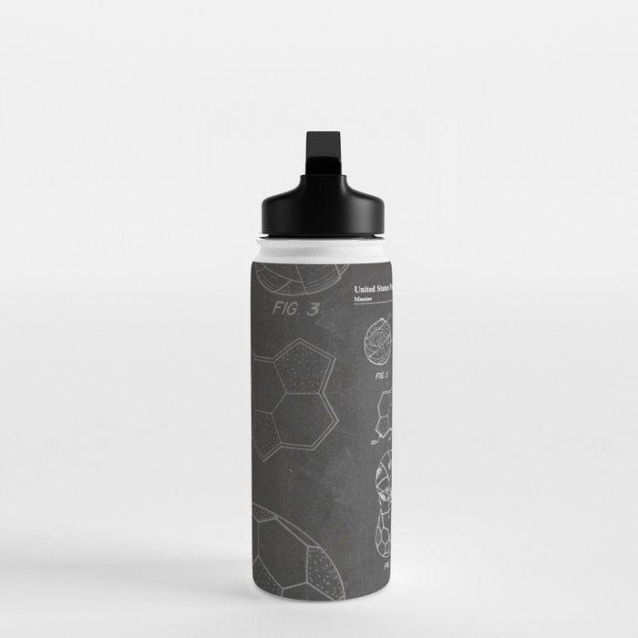 Soccer Ball Patent - Football Art - Black Chalkboard Water Bottle Gallery Image 3