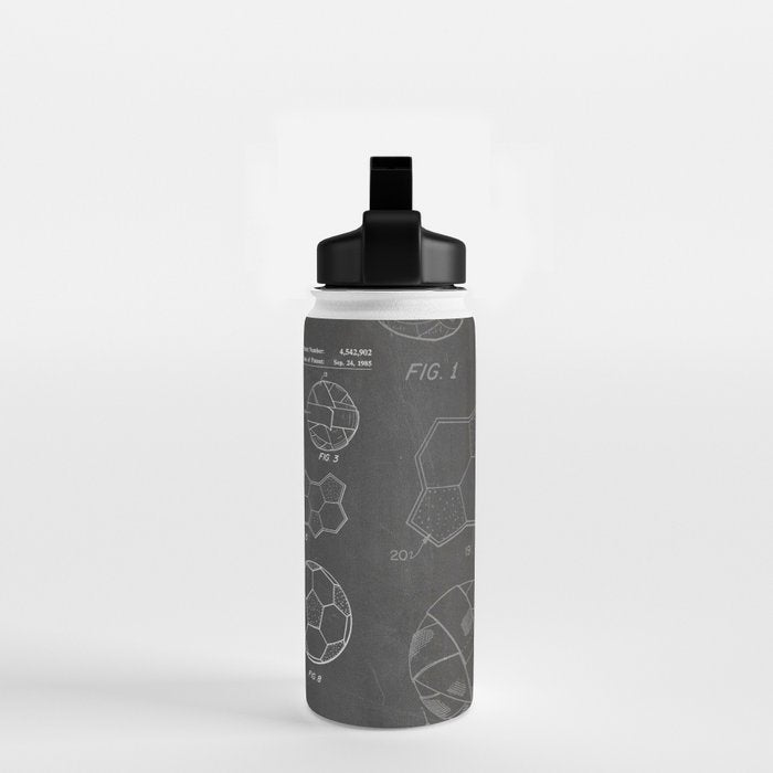 Soccer Ball Patent - Football Art - Black Chalkboard Water Bottle Gallery Image 2