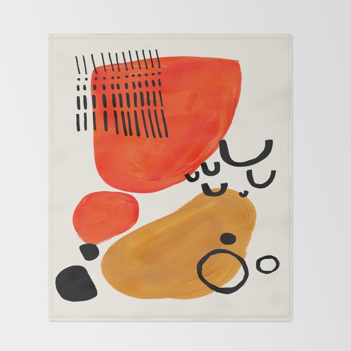 Fun Abstract Minimalist Mid Century Modern Yellow Ochre Orange Organic Shapes & Patterns Throw Blanket Gallery Image 2