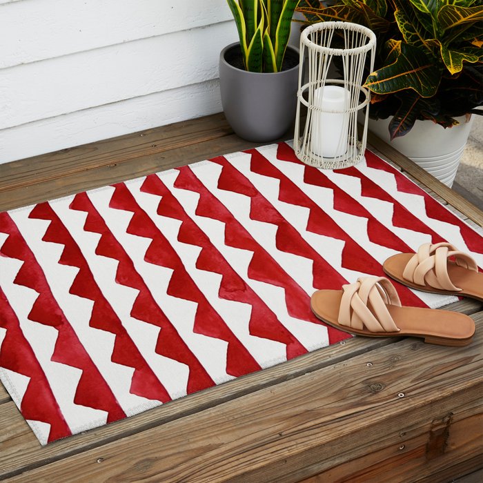 Red Triangle Lines Outdoor Rug Gallery Image 2