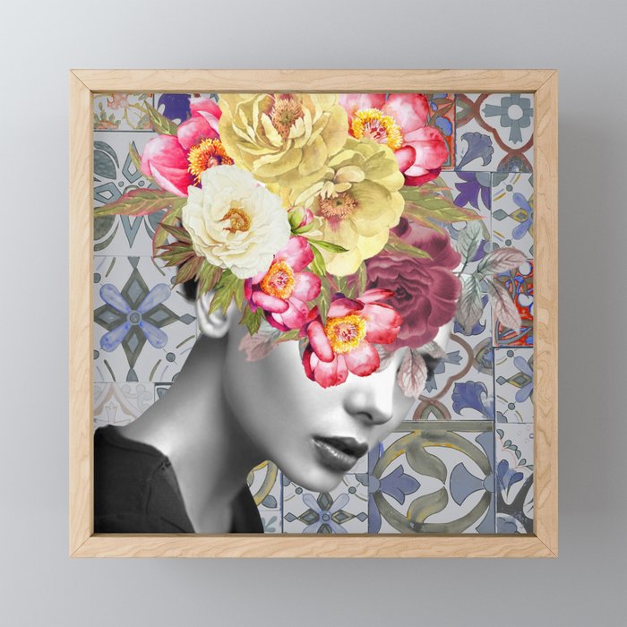 collage art-girl with flowers Mini Art Print Gallery Image 1