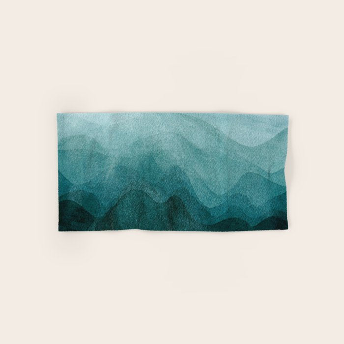 Sunrise in the mountains, dawn, teal, abstract watercolor Bath Towel Gallery Image 1