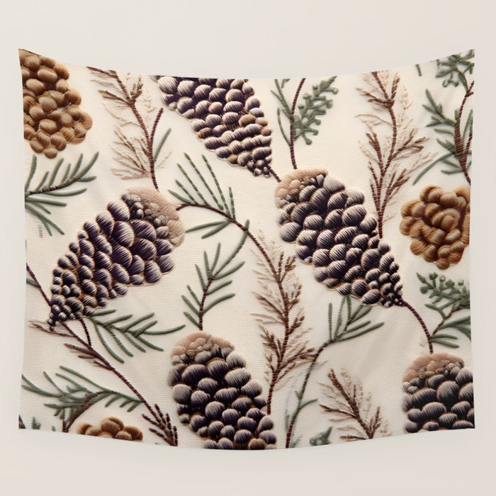 Rustic Christmas Pinecones Wall Tapestry Gallery Image 4