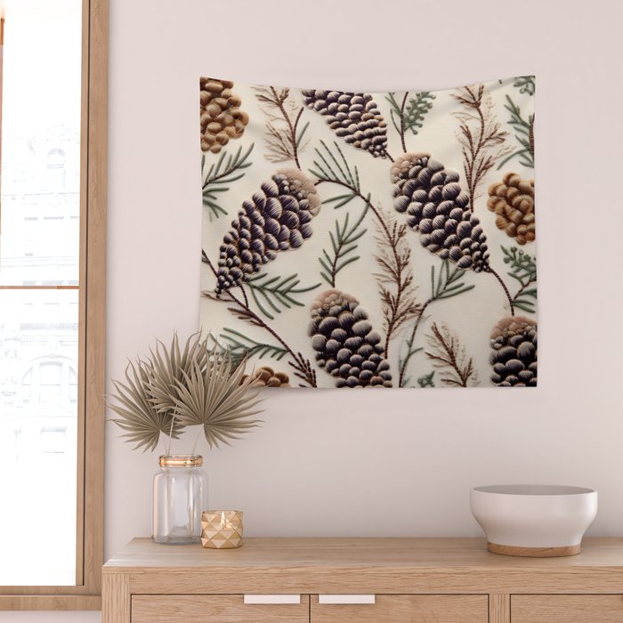 Rustic Christmas Pinecones Wall Tapestry Gallery Image 2