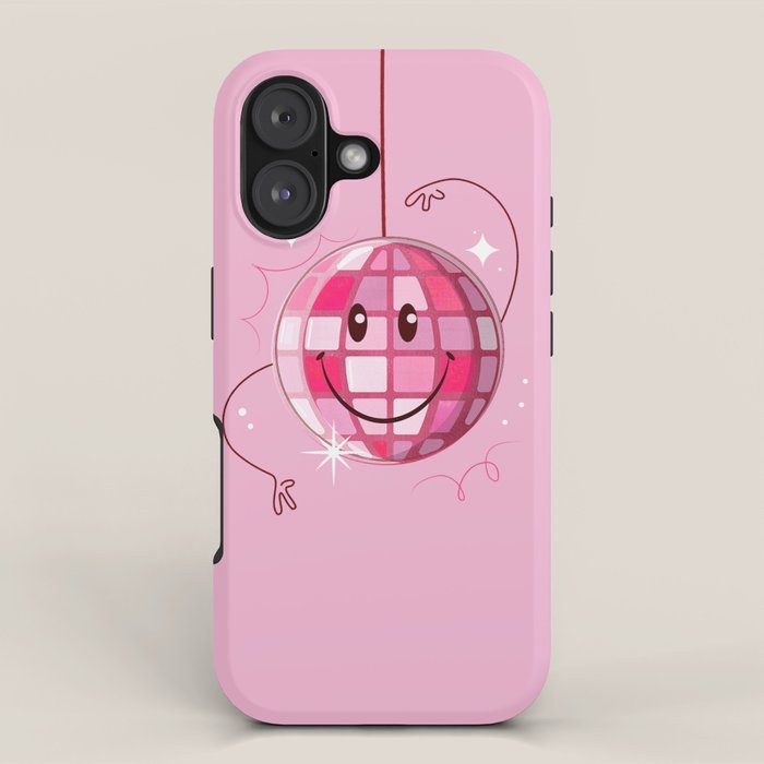 Smiley Pink Disco Ball iPhone Case Gallery Image 1
