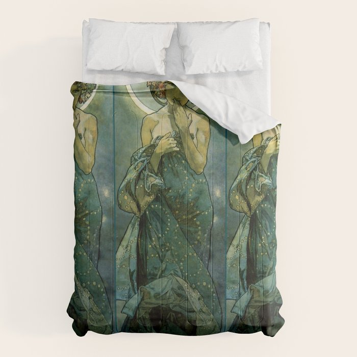 Alphonse Mucha "The Moon and the Stars Series: The Moon" Comforter Gallery Image 1
