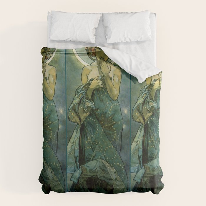 Alphonse Mucha "The Moon and the Stars Series: The Moon" Duvet Cover Gallery Image 1