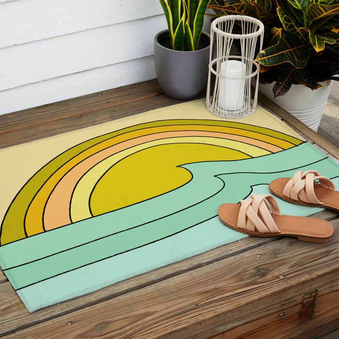 ride rainbows // retro surf soul // art by surfy birdy Outdoor Rug Gallery Image 2