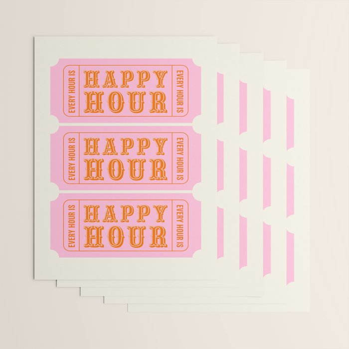 Every Hour Is Happy Hour, Pink Retro Bar Ticket Wrapping Paper Gallery Image 3