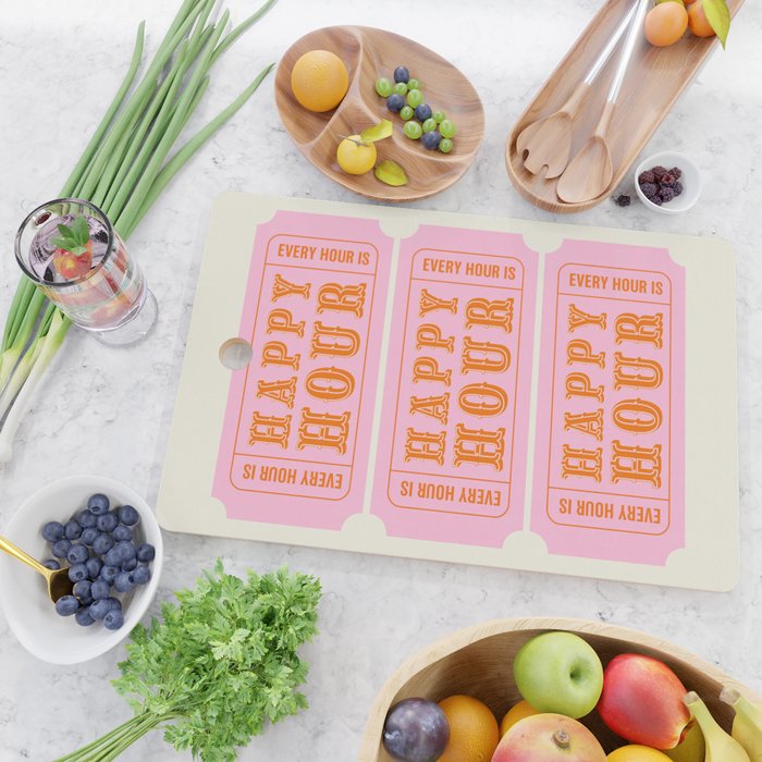 Every Hour Is Happy Hour, Pink Retro Bar Ticket Cutting Board Gallery Image 2
