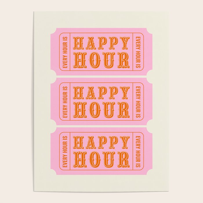 Every Hour Is Happy Hour, Pink Retro Bar Ticket Poster Gallery Image 4