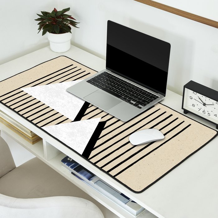 Triangle black and white Stripes Desk Mat Gallery Image 2