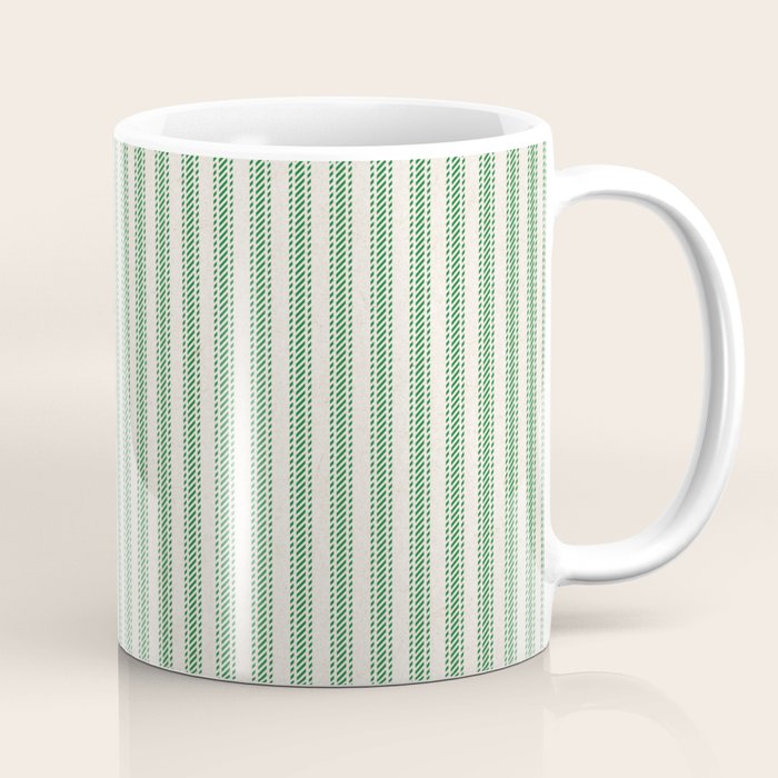 French Green Ticker Stripe Coffee Mug Gallery Image 1