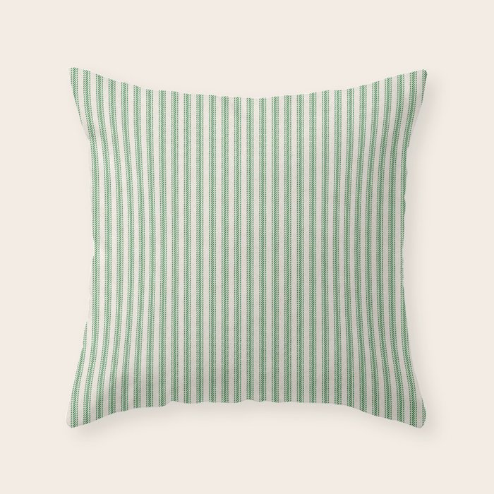 French Green Ticker Stripe Throw Pillow Gallery Image 6