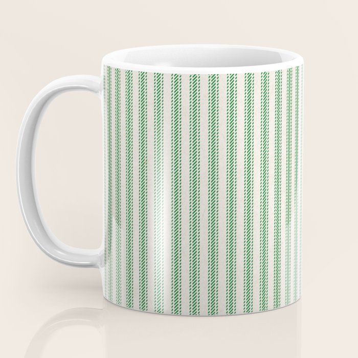 French Green Ticker Stripe Coffee Mug Gallery Image 3