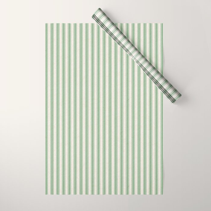 French Green Ticker Stripe Wrapping Paper Gallery Image 1
