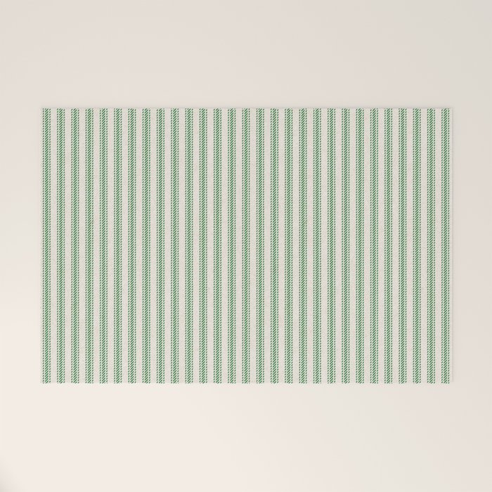 French Green Ticker Stripe Welcome Mat Gallery Image 1