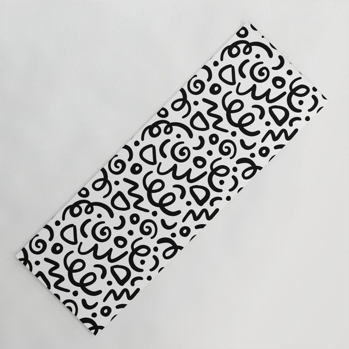 Fun black line doodle art pattern Yoga Mat Gallery Image 1
