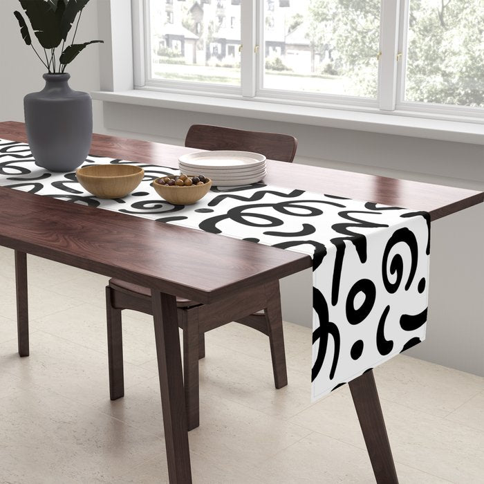 Fun black line doodle art pattern Table Runner Gallery Image 2