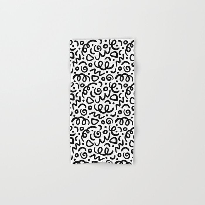 Fun black line doodle art pattern Bath Towel Gallery Image 1