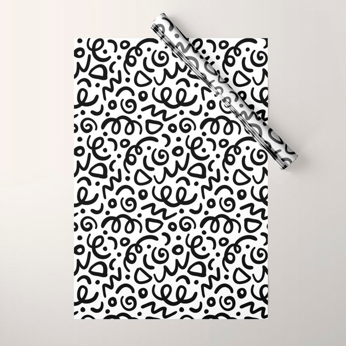 Fun black line doodle art pattern Wrapping Paper Gallery Image 1