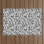 Fun black line doodle art pattern Outdoor Rug Gallery Image 1
