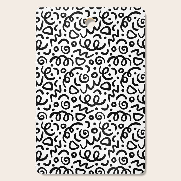 Fun black line doodle art pattern Cutting Board Gallery Image 1