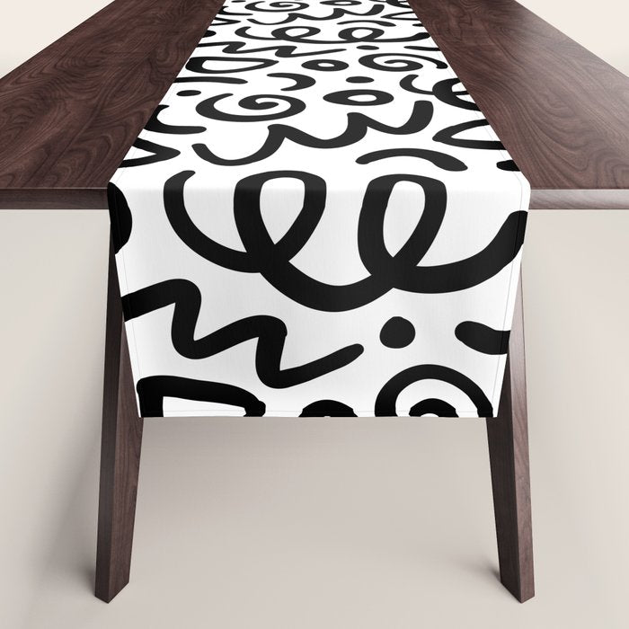 Fun black line doodle art pattern Table Runner Gallery Image 1