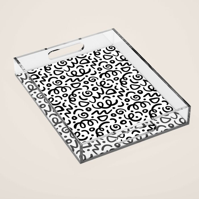 Fun black line doodle art pattern Acrylic Tray Gallery Image 1