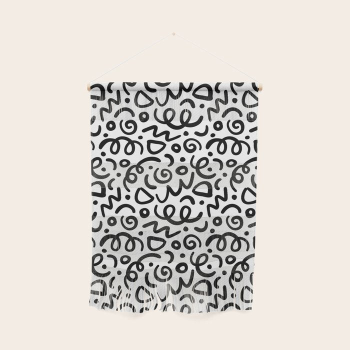 Fun black line doodle art pattern Wall Hanging Gallery Image 1
