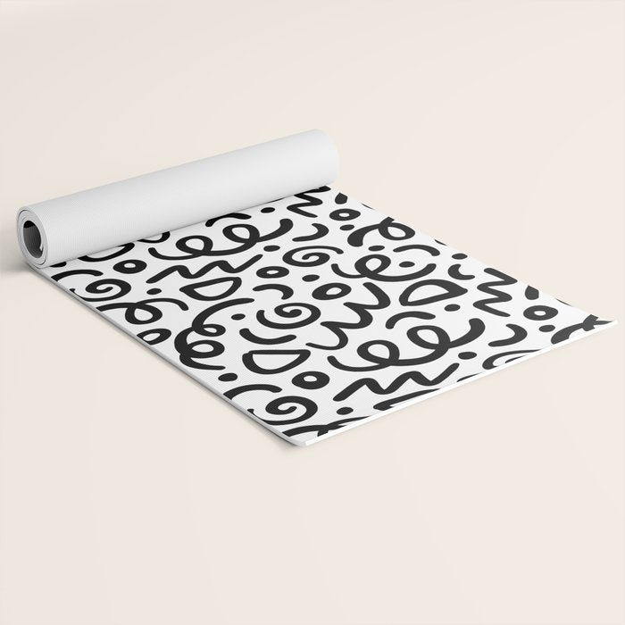 Fun black line doodle art pattern Yoga Mat Gallery Image 2