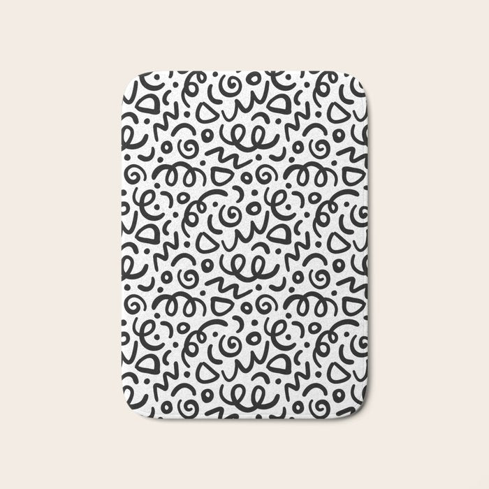 Fun black line doodle art pattern Bath Mat Gallery Image 1