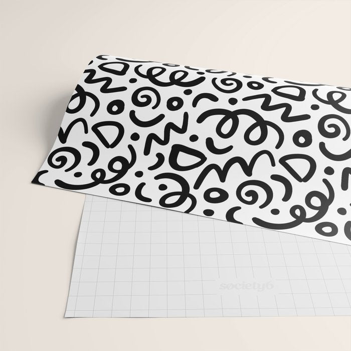 Fun black line doodle art pattern Wrapping Paper Gallery Image 2