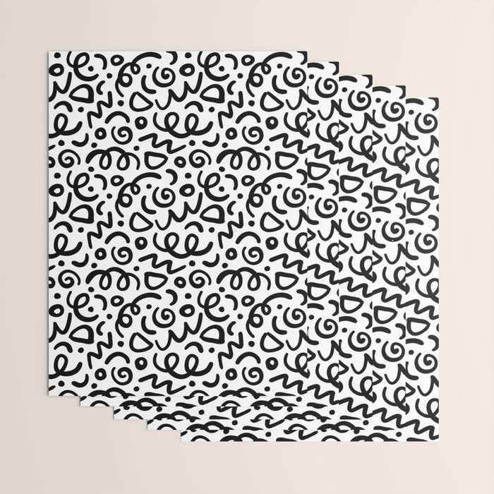 Fun black line doodle art pattern Wrapping Paper Gallery Image 3