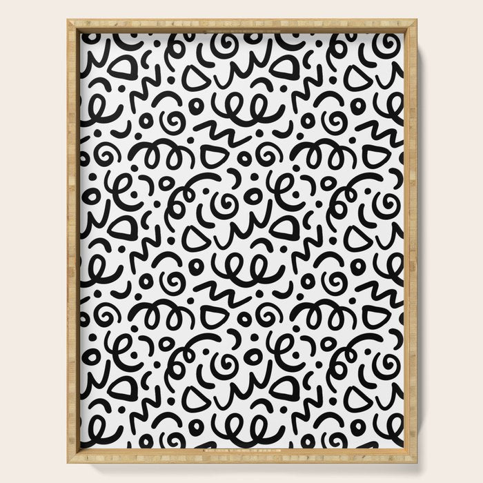 Fun black line doodle art pattern Serving Tray Gallery Image 1