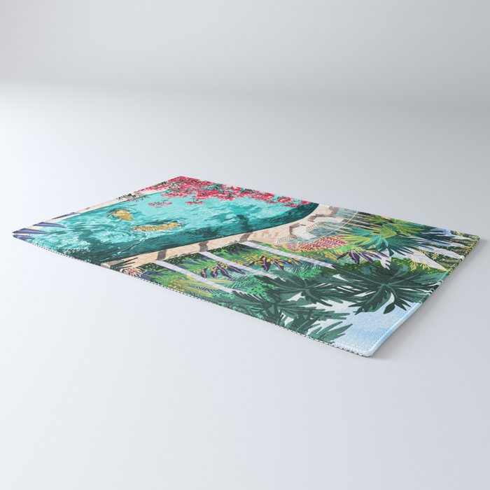 Luxury Tiger Villa illustration, Architecture Travel Nature Painting, Hotel Landscape Garden Rug Gallery Image 3