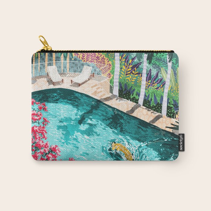 Luxury Tiger Villa illustration, Architecture Travel Nature Painting, Hotel Landscape Garden Carry All Pouch Gallery Image 1